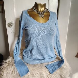 American Eagle Outfitters Womens Blue Cotton Long Sleeve Pullover Shirt Top Sz M